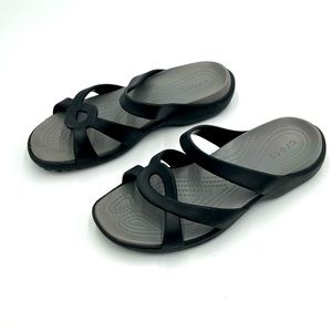 Crocs black slip on strappy sandal 9